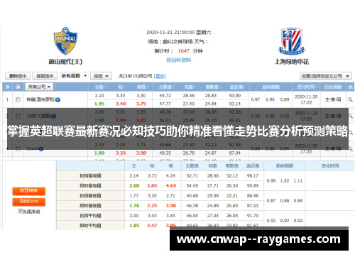掌握英超联赛最新赛况必知技巧助你精准看懂走势比赛分析预测策略